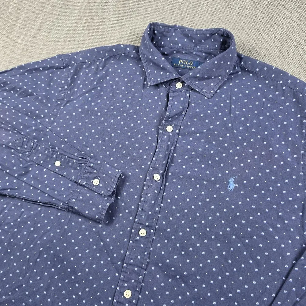 Polo Ralph Lauren Button Down Shirt Mens XL Navy Geometric Print Long Sleeve